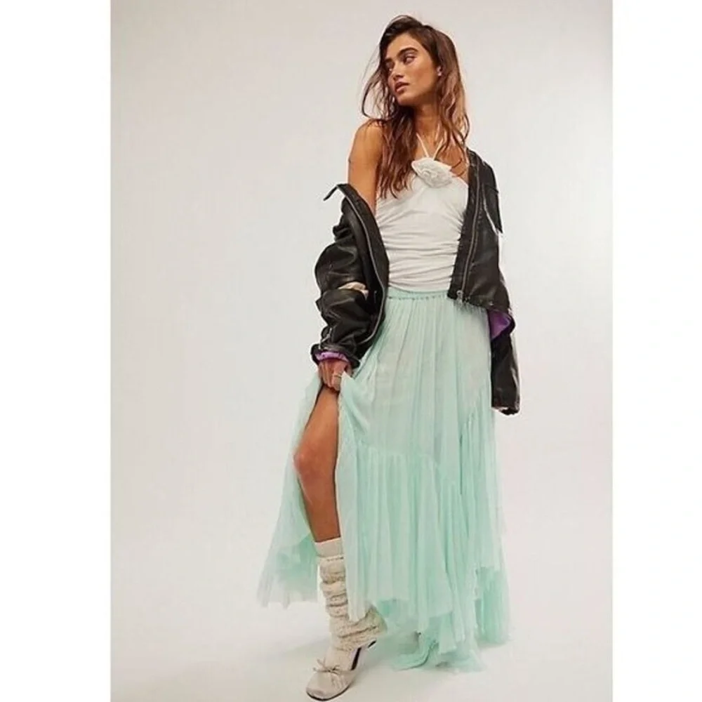 Free People One Clover Boho Elegant Minty Aquamarine Women's Skirt